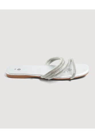 Sandalias Brillantes De Tiras  Para Mujer Plata Ostu Ostu