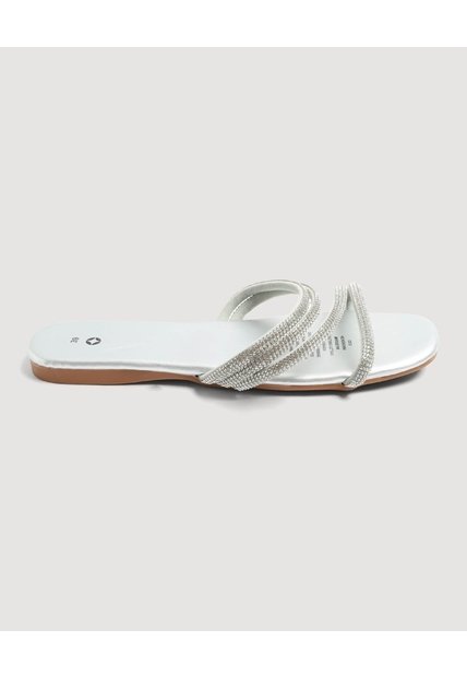 Sandalias Brillantes De Tiras  Para Mujer Plata Ostu