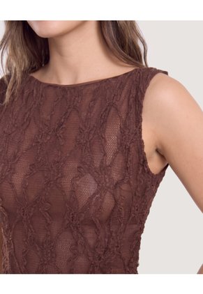 Vestido Midi De Encaje Floral  Para Mujer Café Ostu