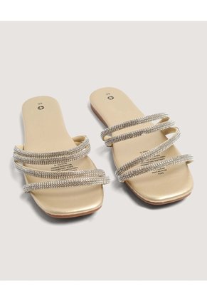 Sandalias Brillantes De Tiras  Para Mujer Dorado Ostu