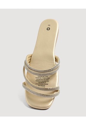 Sandalias Brillantes De Tiras  Para Mujer Dorado Ostu