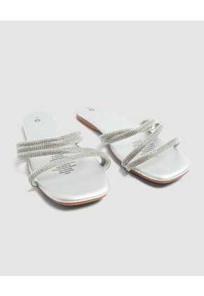 Sandalias Brillantes De Tiras  Para Mujer Plata Ostu