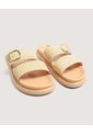 Sandalias Doble Tira Texturizada  Para Mujer Beige Ostu de Ostu