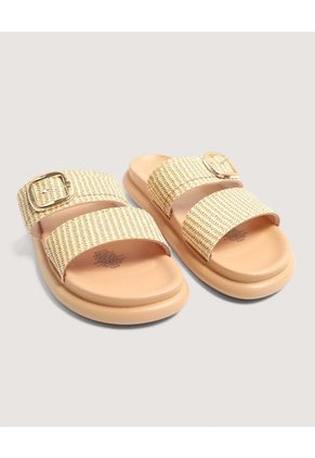 Sandalias Doble Tira Texturizada  Para Mujer Beige Ostu