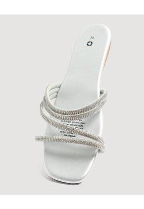 Sandalias Brillantes De Tiras  Para Mujer Plata Ostu