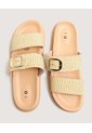 Sandalias Doble Tira Texturizada  Para Mujer Beige Ostu de Ostu