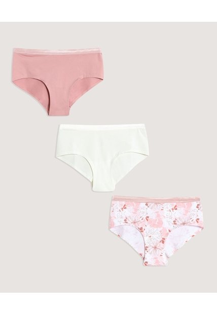 Panty Hipster Floral Pack X3  Para Mujer Negro Ostu