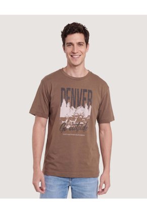 Camiseta Screen Regular Para Hombre Café Ostu