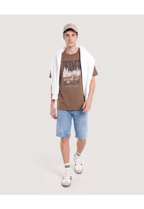 Camiseta Screen Regular Para Hombre Café Ostu