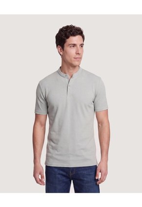 Polo Cuello Mao Regular Para Hombre Gris Ostu