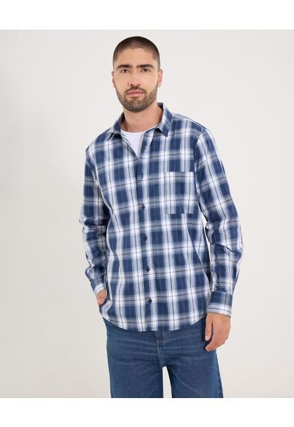 Camisa  Para Hombre Manga Larga Con Bolsillo Cuello Casual M Color Azul Marca Ostu #60010874