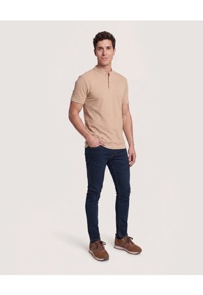 Polo Cuello Mao Regular Para Hombre Café Ostu
