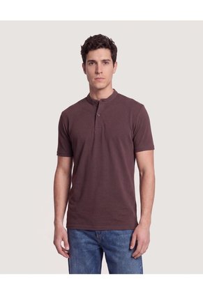 Polo Cuello Mao Regular Para Hombre Café Ostu