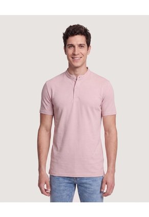 Polo Cuello Mao Regular  Para Hombre Rosa Ostu