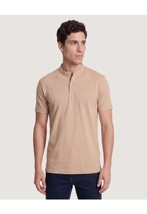 Polo Cuello Mao Regular Para Hombre Café Ostu