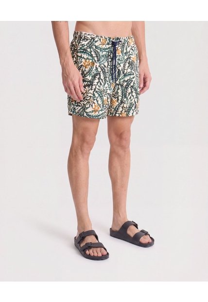 Pantaloneta De Baño Estampada  Para Hombre Crema Ostu