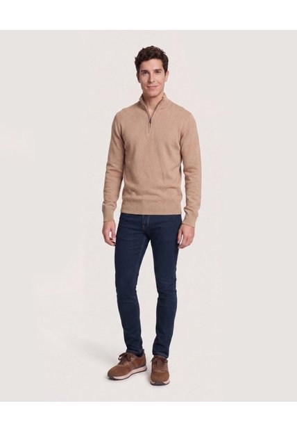 Saco Tejido Con Cremallera  Para Hombre Beige Ostu