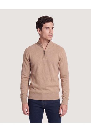 Saco Tejido Con Cremallera Para Hombre Beige Ostu