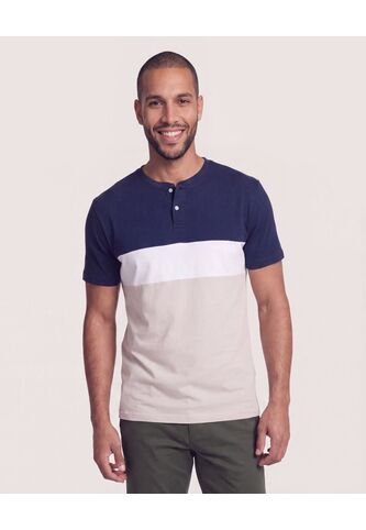 Camiseta Henley Bloques Color  Para Hombre Azul Ostu Ostu