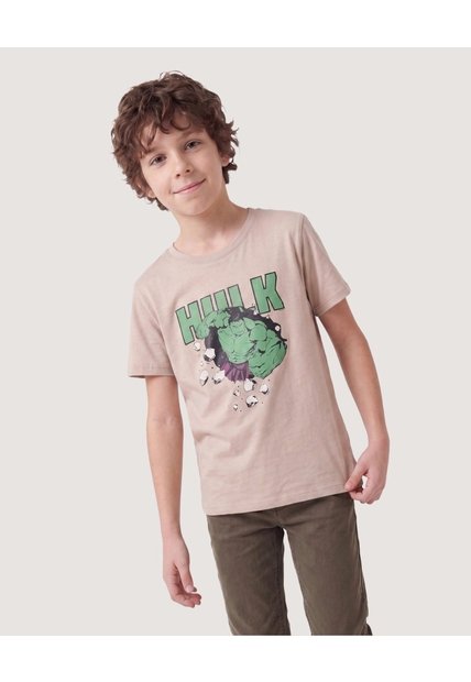 Camiseta Manga Corta Con Hulk  Infantil Niño Beige Ostu