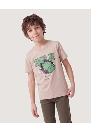 Camiseta Manga Corta Con Hulk Infantil Niño Beige Ostu