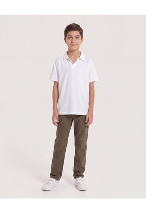 Polo Básico Cuello V Para Niño Infantil Niño Crema Ostu
