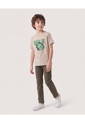 Camiseta Manga Corta Con Hulk Infantil Niño Beige Ostu
