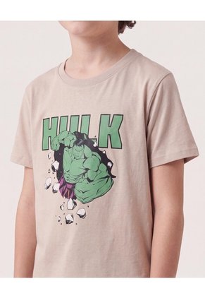 Camiseta Manga Corta Con Hulk Infantil Niño Beige Ostu