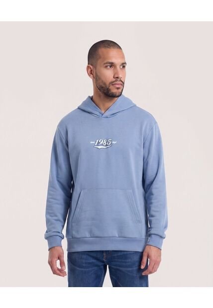 Hoodie Con Estampado Frontal  Para Hombre Azul Ostu