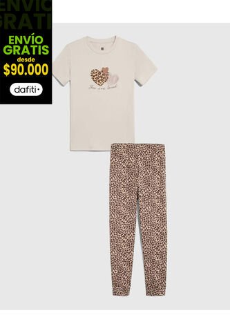 Pijama Infantil Niña M/C P/L Color Camel Marca Ostu #90040085 Ostu