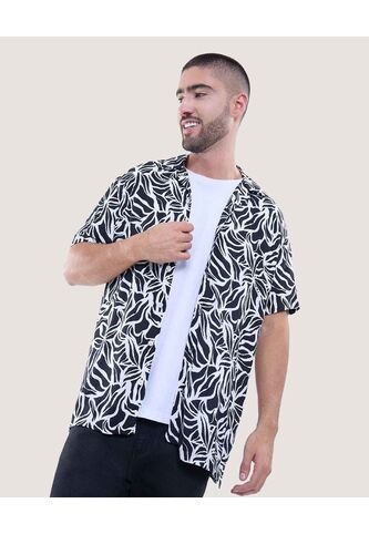 Camisa Para Hombre Manga Corta Sin Bolsillo Cuello Resort Color Negro Marca Ostu #60010789 Ostu