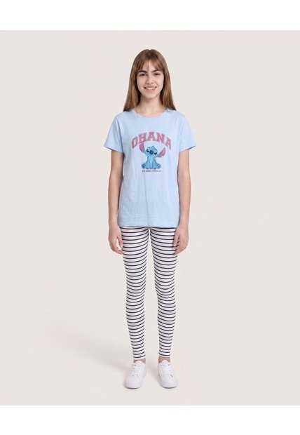 Camiseta Stitch Ohana Forever Para Niña  Infantil Niña Celeste Ostu