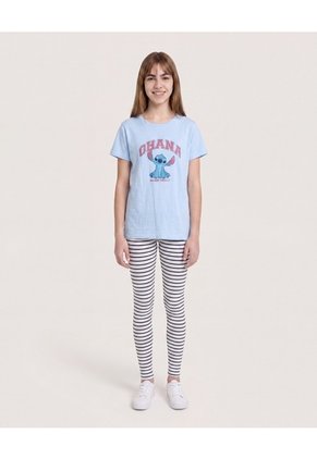 Camiseta Stitch Ohana Forever Para Niña Infantil Niña Celeste Ostu