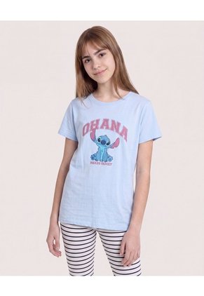 Camiseta Stitch Ohana Forever Para Niña Infantil Niña Celeste Ostu