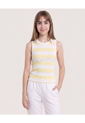 Camiseta Tank Rayas De Verano Para Niña  Infantil Niña Crema Ostu