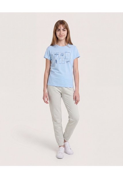 Camiseta Postales Del Verano Para Niña  Infantil Niña Azul Ostu