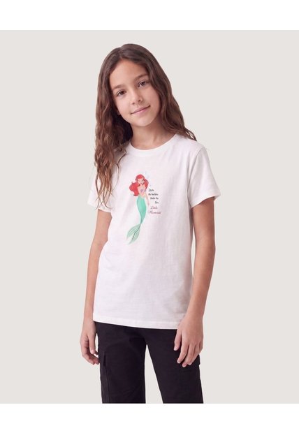 Camiseta Manga Corta Sirena  Infantil Niña Crema Ostu