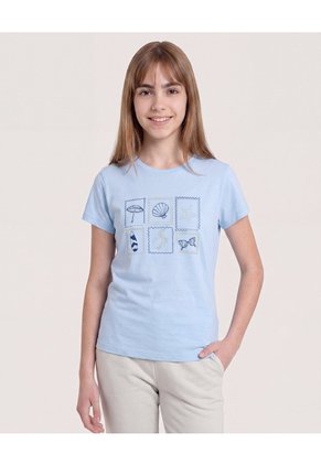 Camiseta Postales Del Verano Para Niña Infantil Niña Azul Ostu