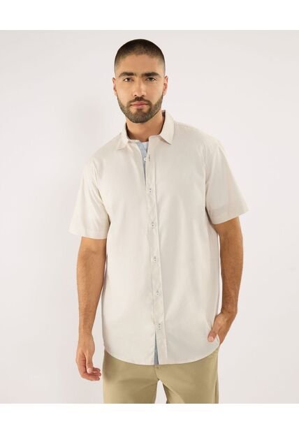 Camisa  Para Hombre Manga Corta Sin Bolsillo Cuello Casual M Color Camel Marca Ostu #60010868