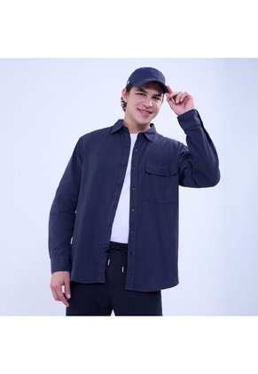 Camisa Para Hombre Manga Larga Con Bolsillo Color Azul  Marca Ostu #60010764