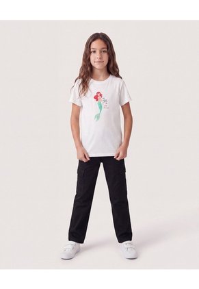 Camiseta Manga Corta Sirena Infantil Niña Crema Ostu