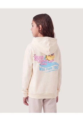 Buzo Hoodie Con Estampado Veraniego  Infantil Niña Crema Ostu