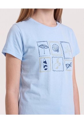Camiseta Postales Del Verano Para Niña Infantil Niña Azul Ostu