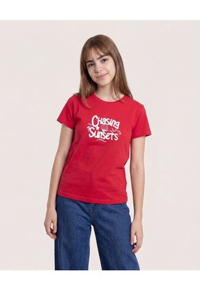 Camiseta Chasing Sunsets Para Niña  Infantil Niña Rojo Ostu