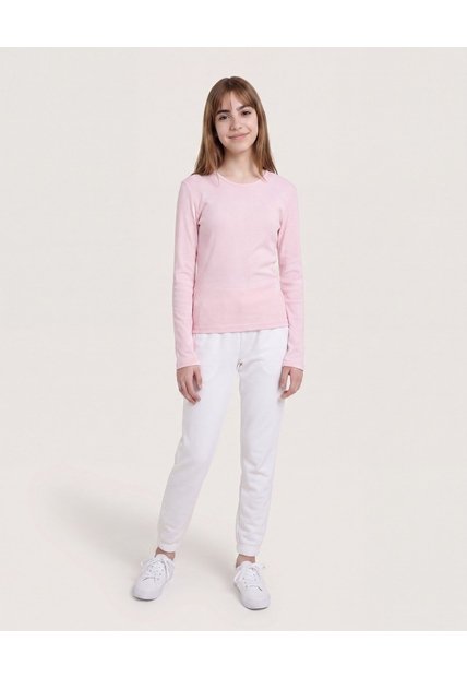 Camiseta Acanalada Manga Larga Para Niña  Infantil Niña Rosa Ostu