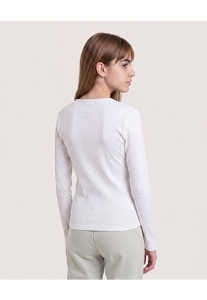 Camiseta Acanalada Manga Larga Para Niña Infantil Niña Crema Ostu