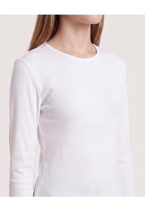 Camiseta Acanalada Manga Larga Para Niña Infantil Niña Crema Ostu