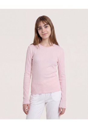 Camiseta Acanalada Manga Larga Para Niña  Infantil Niña Rosa Ostu