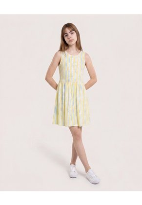 Vestido Rayas De Verano Para Niña Infantil Niña Crema Ostu
