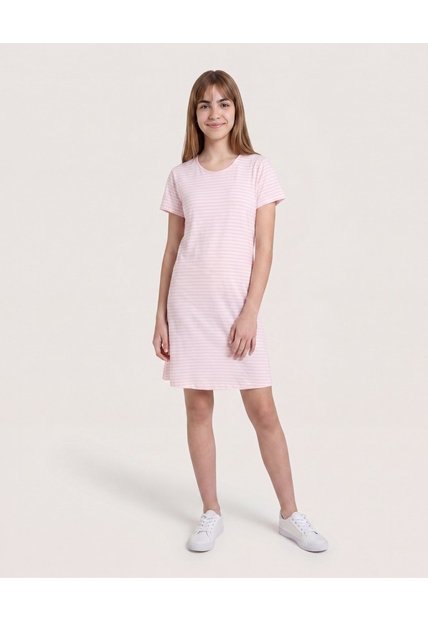 Vestido Rayas Soft Mood Para Niña  Infantil Niña Rosa Ostu